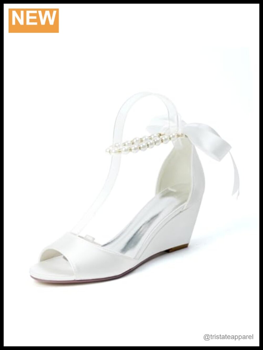 Pearl Satin Wedge Sandal Peep Toe Ankle Strap Low Heel Bridal Prom